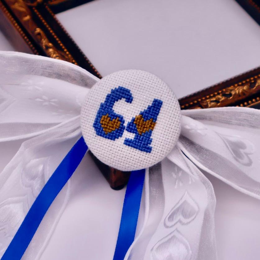 【番号オーダー可能】北海道日本ハムファイターズ風カラー　くるみボタンのヘアリボン　クロスステッチ刺繍 | 2枚目